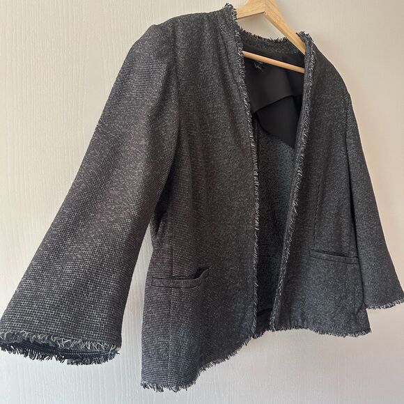 Ann Taylor Raw Hem Tweed Blazer Gray Office Work School Plus Size 16 - Picture 2 of 7